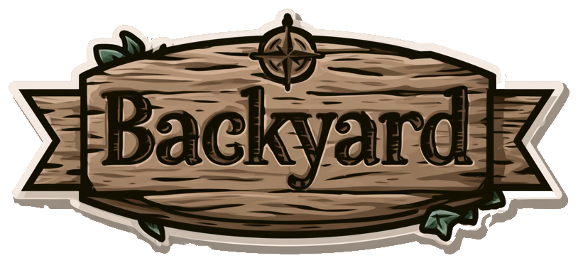 Backyard logo, a wood sign with a compass rose